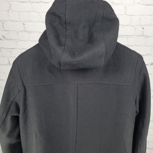 Dockers Black Wool Blend Insulated Hooded Knit Collar Toggle Zip Coat Medium M - Picture 10 of 15